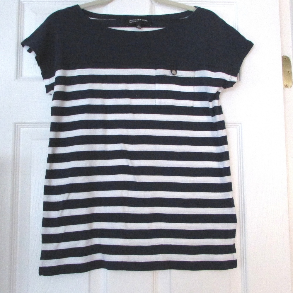 4/$20 Jones New York Signature Blue Striped Top